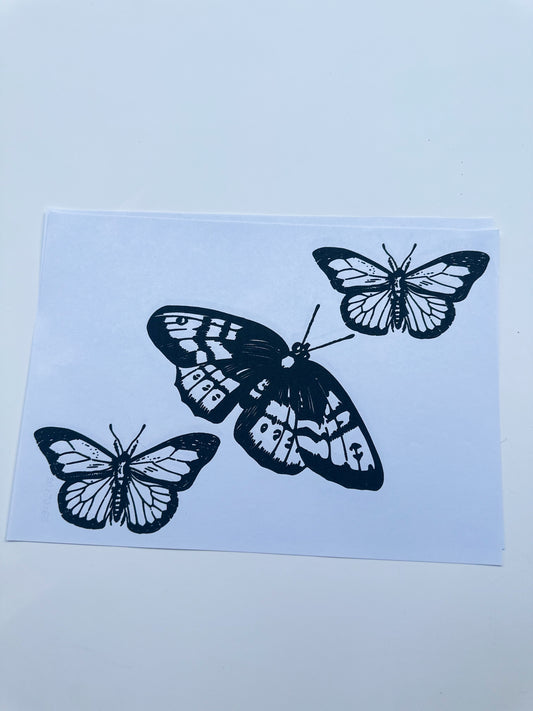 3 butterfly black ink transfer