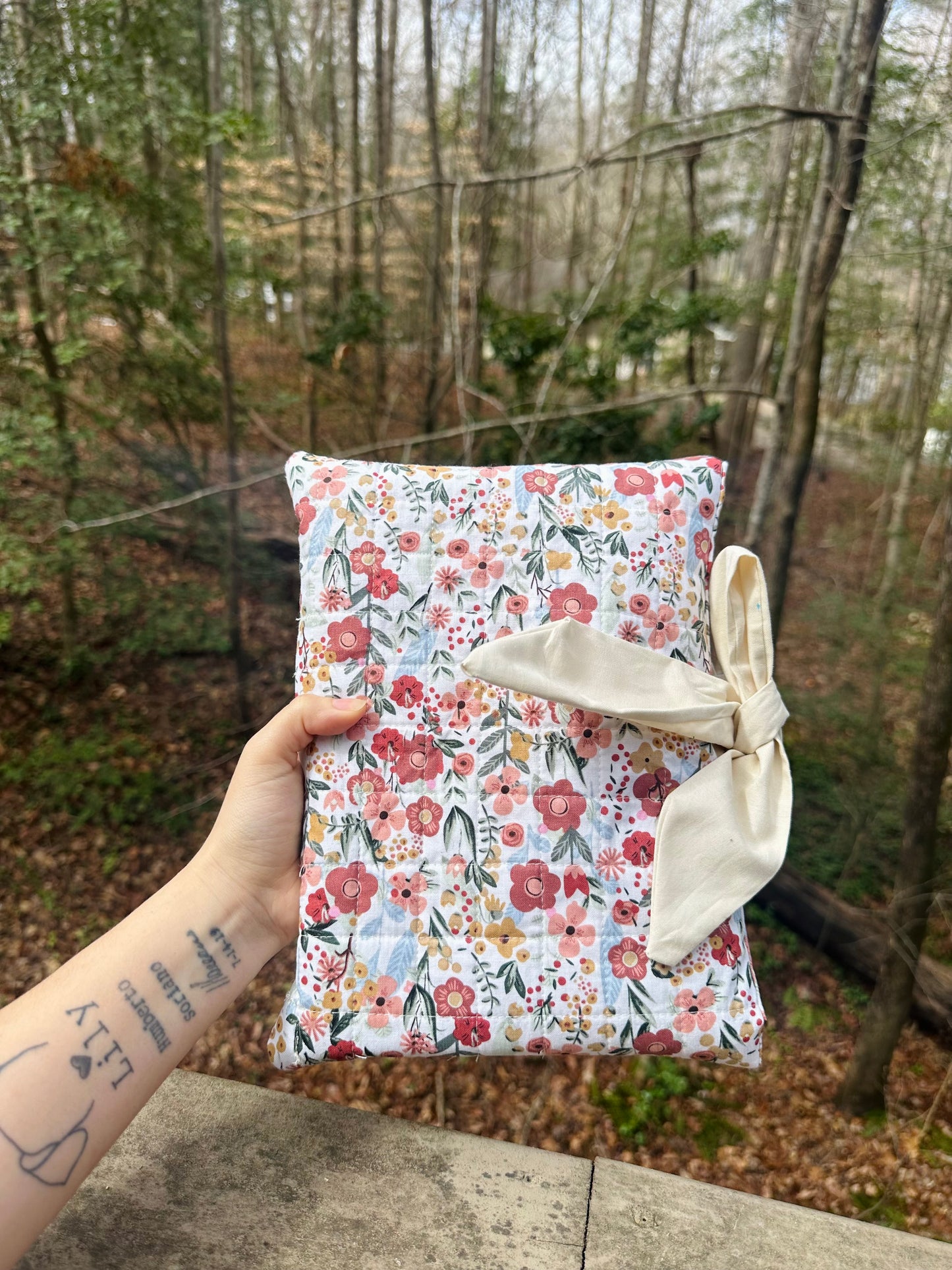 Quilted Book Sleeve with Tie Closure | Side Opening Padded Book Cover | E-Reader & Bible Size