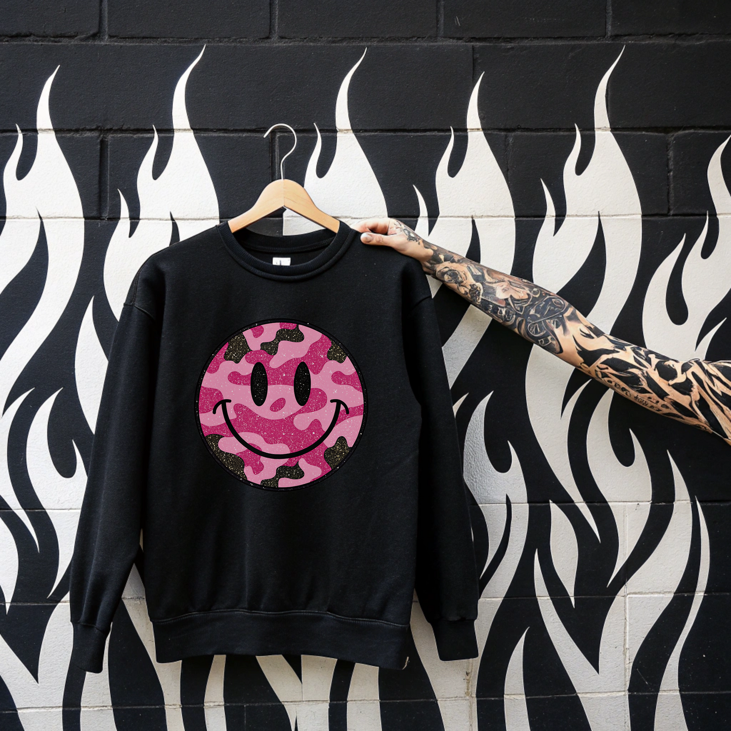 Camo smiley Crewneck