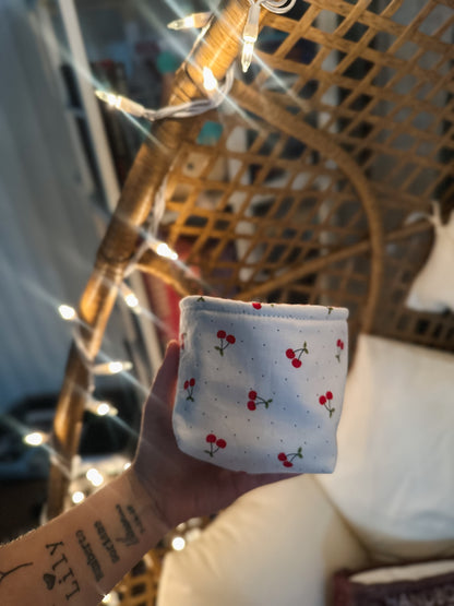 Cherry Weck Jar Koozie – Handmade Lined Fabric Coffee Cozy
