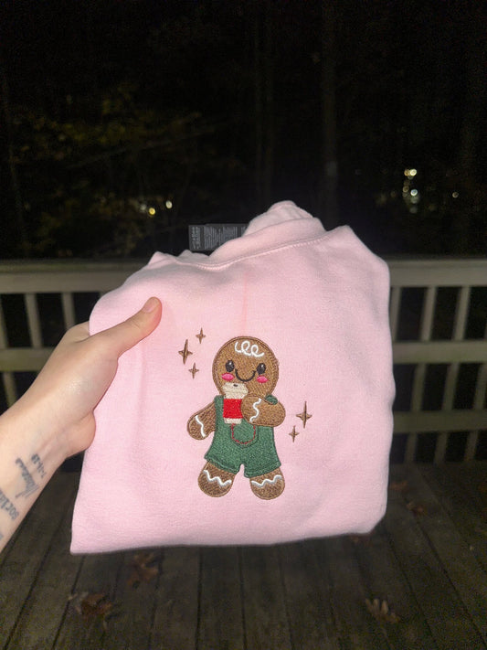 Gingerbread hot coffee embroidered unisex crewneck sweatshirt