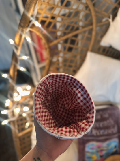 Cherry Weck Jar Koozie – Handmade Lined Fabric Coffee Cozy