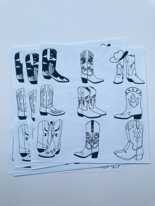 Western boots black ink transfer