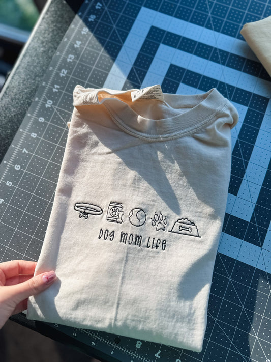 Dog mom life embroidered comfort colors  T-shirt