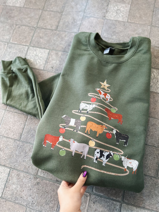 Green western tree crewneck